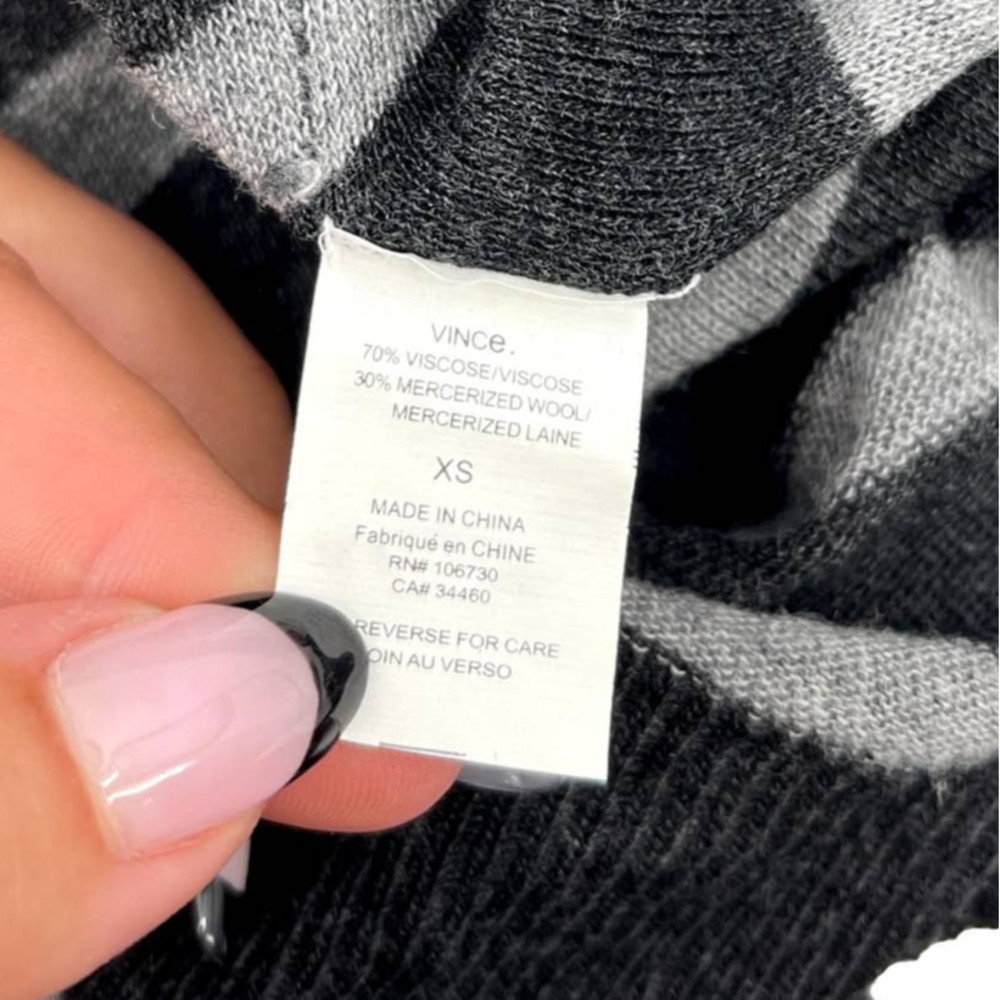 "Vince Charcoal and Light Gray Stripe V-Neck Pullover Sweater EUC - Picture 4 of 5